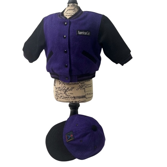 American Girl 18” Doll Purple Large Logo Varsity Jacket & Cap  GUC - Picture 7 of 13